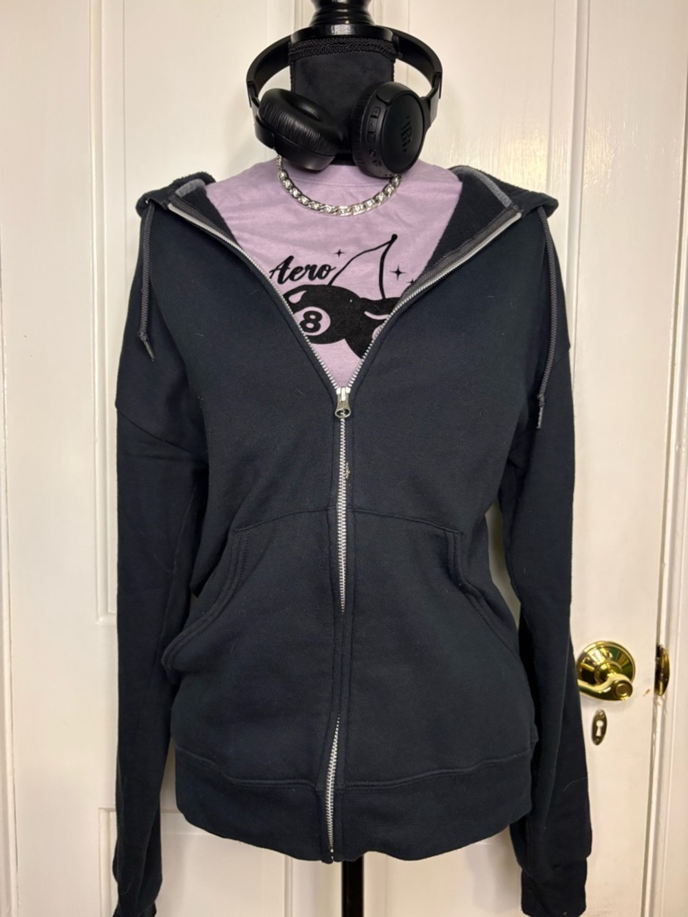 Plain Black Zip-Up Hoodie Sweater